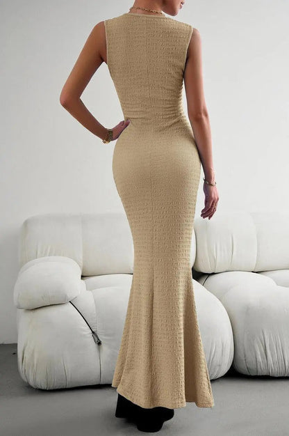 Ronde Hals Mouwloze Maxi Visstaart Jurk