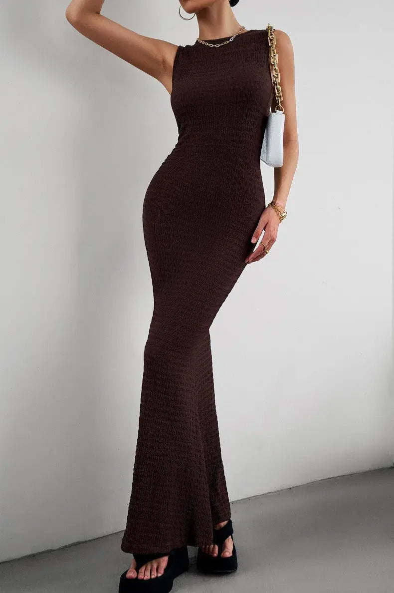 Ronde Hals Mouwloze Maxi Visstaart Jurk