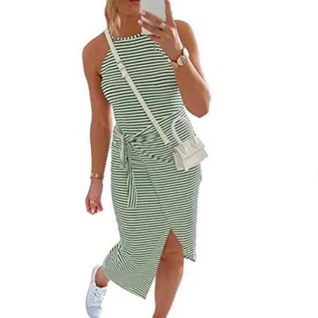 Casual Mouwloze Gestreepte Midi Jurk