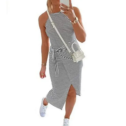 Casual Mouwloze Gestreepte Midi Jurk