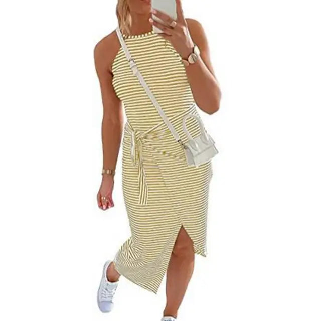 Casual Mouwloze Gestreepte Midi Jurk
