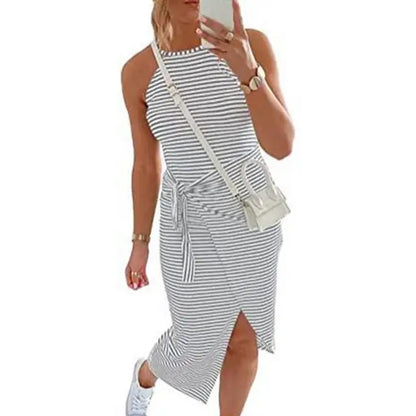 Casual Mouwloze Gestreepte Midi Jurk