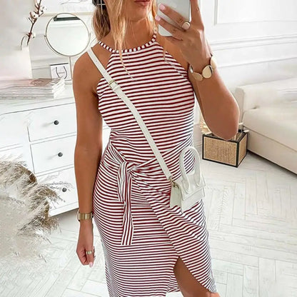 Casual Mouwloze Gestreepte Midi Jurk