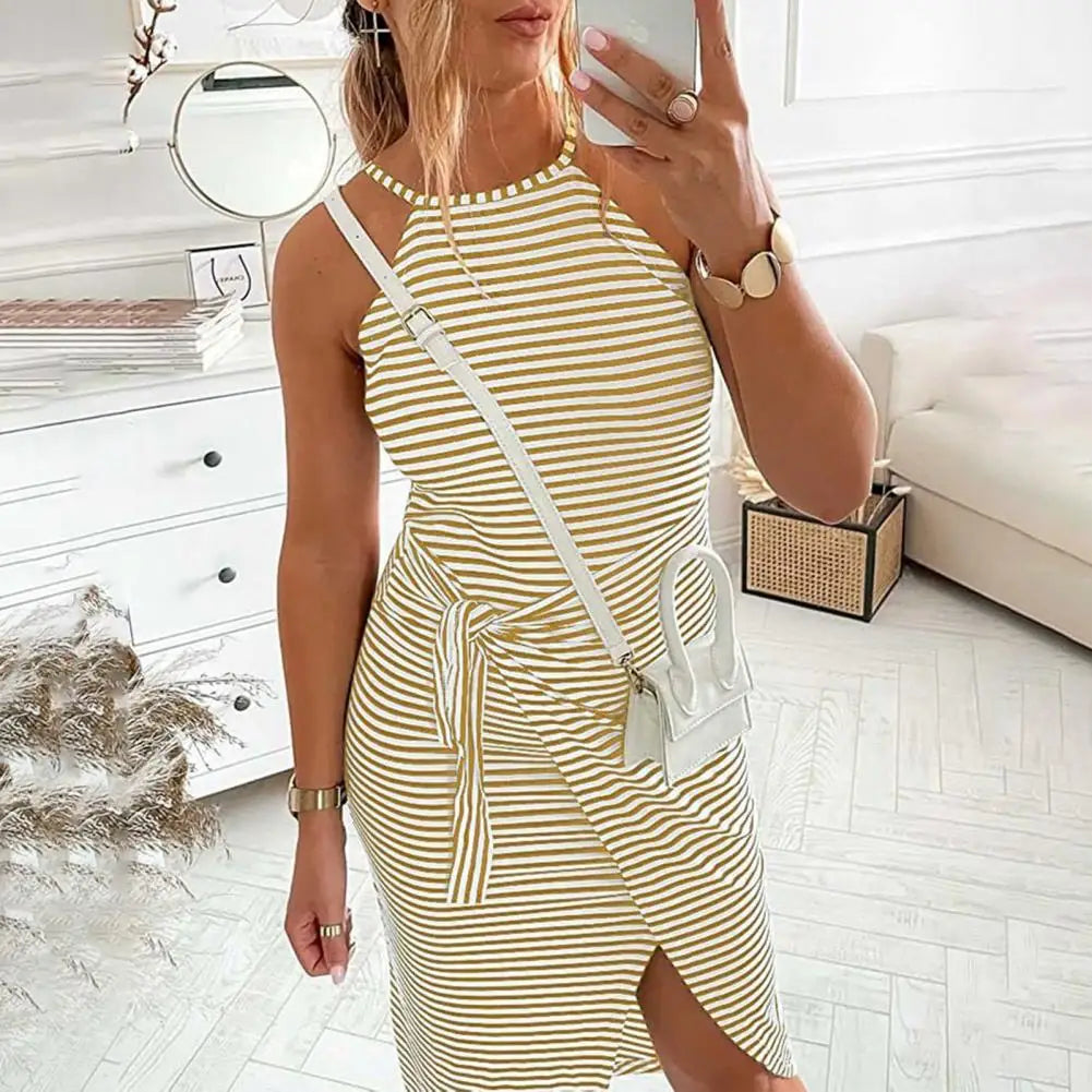 Casual Mouwloze Gestreepte Midi Jurk