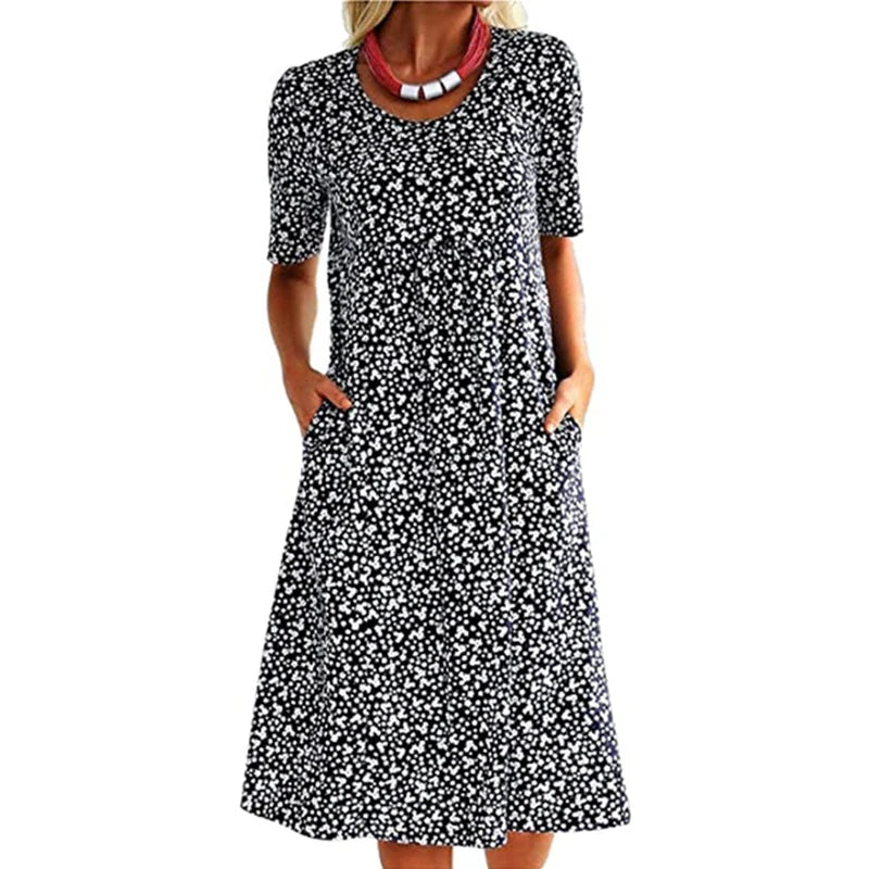 Vrouwen Casual Katoenen Ronde Hals Bloemen Jurk