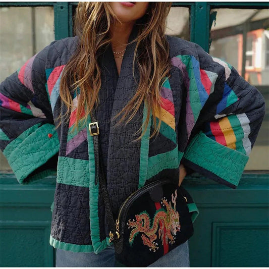 VivaWear | Vintage Loose Multicolour Jas voor een Retro Look