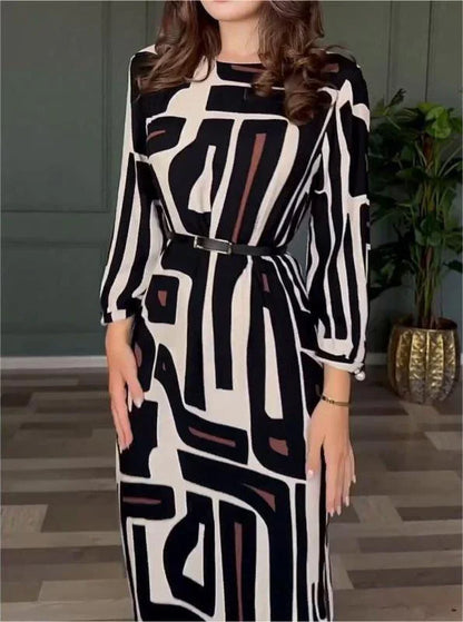 Dames Aansluitende Jurk met Geometrische Print