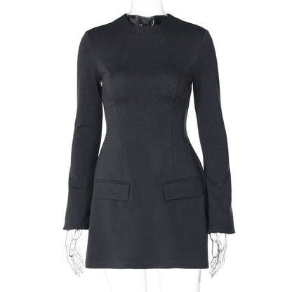 Trendy Lange Mouwen met Sexy Taille-Afsnijdende Veelzijdige Mini Jurk