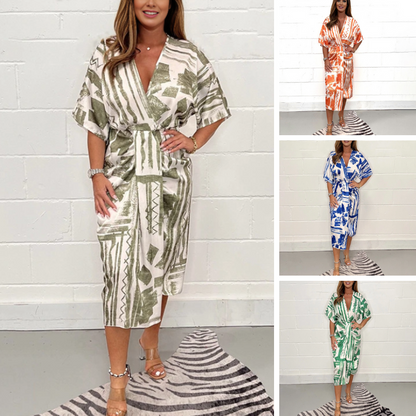 V-hals Asymmetrische Jurk Midi