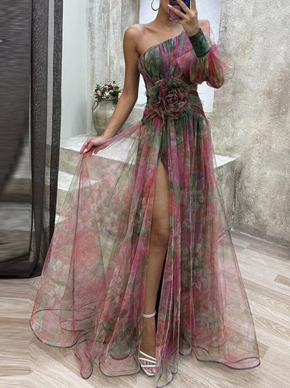 Asymmetrische Maxi Jurk met Bloemenprint