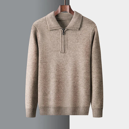 Octavian | Elegante zakelijke trui met halve rits en omgeslagen kraag