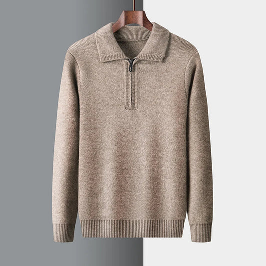 Octavian | Elegante zakelijke trui met halve rits en omgeslagen kraag