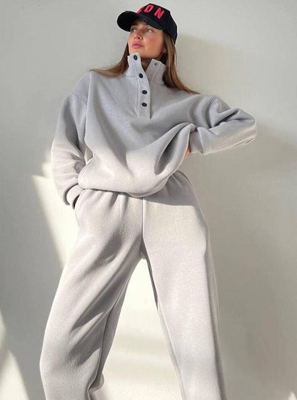 Anira | Warme fleece-sweatshirt met opstaande kraag en broek Set- Gezellige Winter Outfit