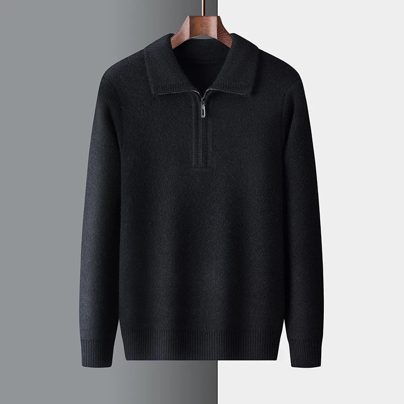 Octavian | Elegante zakelijke trui met halve rits en omgeslagen kraag