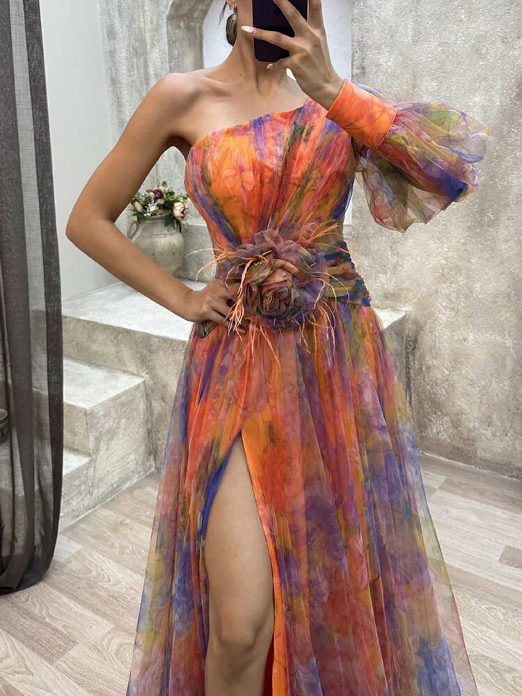 Asymmetrische Maxi Jurk met Bloemenprint