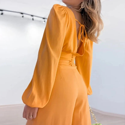 Pepita | Elegante V-hals Set met lange mouwen