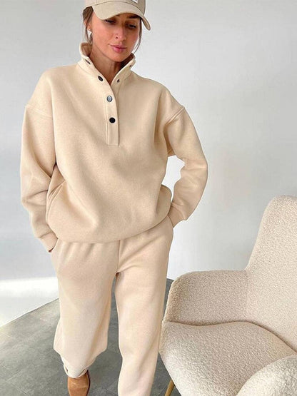 Anira | Warme fleece-sweatshirt met opstaande kraag en broek Set- Gezellige Winter Outfit