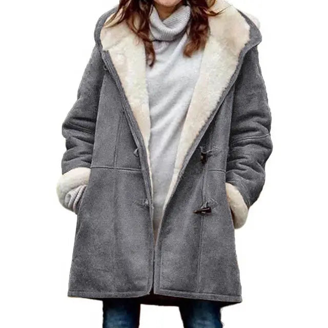 Lina | Fleece-gevoerde Wintermantel met Kap en Stijlvolle Details