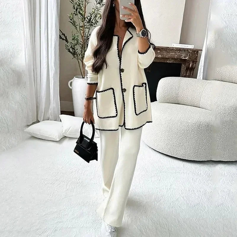 Brooklyn | Elegant contrast afgewerkt vest en broek Set
