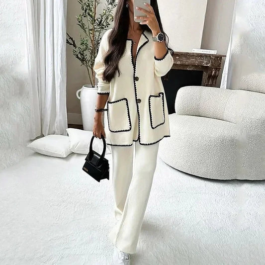 Brooklyn | Elegant contrast afgewerkt vest en broek Set