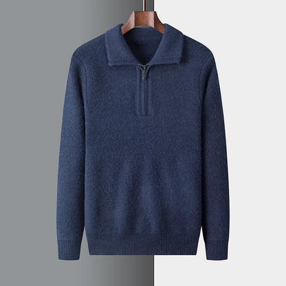 Octavian | Elegante zakelijke trui met halve rits en omgeslagen kraag