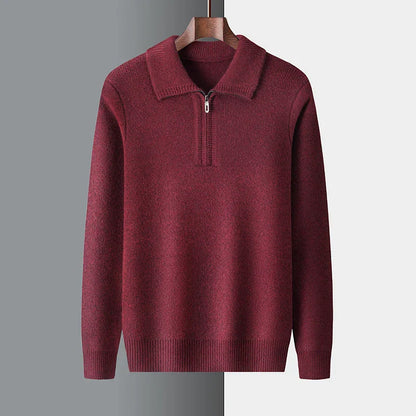 Octavian | Elegante zakelijke trui met halve rits en omgeslagen kraag