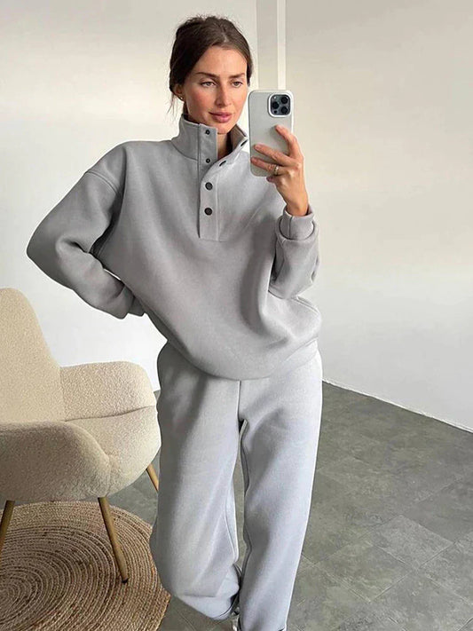Anira | Warme fleece-sweatshirt met opstaande kraag en broek Set- Gezellige Winter Outfit