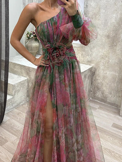 Asymmetrische Maxi Jurk met Bloemenprint