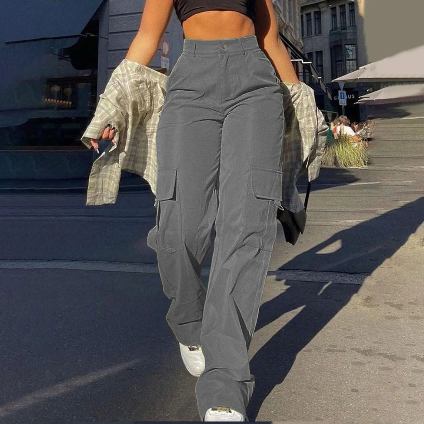 Jade - Streetwear Lente Cargo Broek High Waist voor Vrouwen