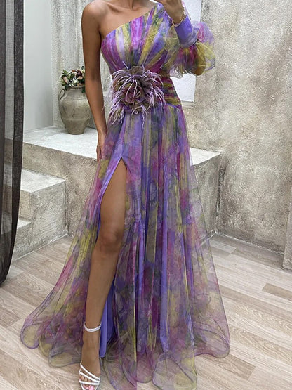 Asymmetrische Maxi Jurk met Bloemenprint