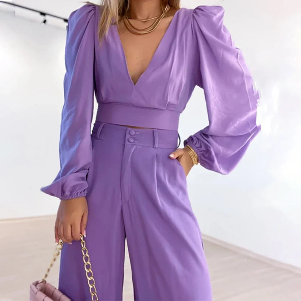 Pepita | Elegante V-hals Set met lange mouwen