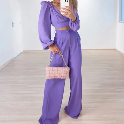 Pepita | Elegante V-hals Set met lange mouwen