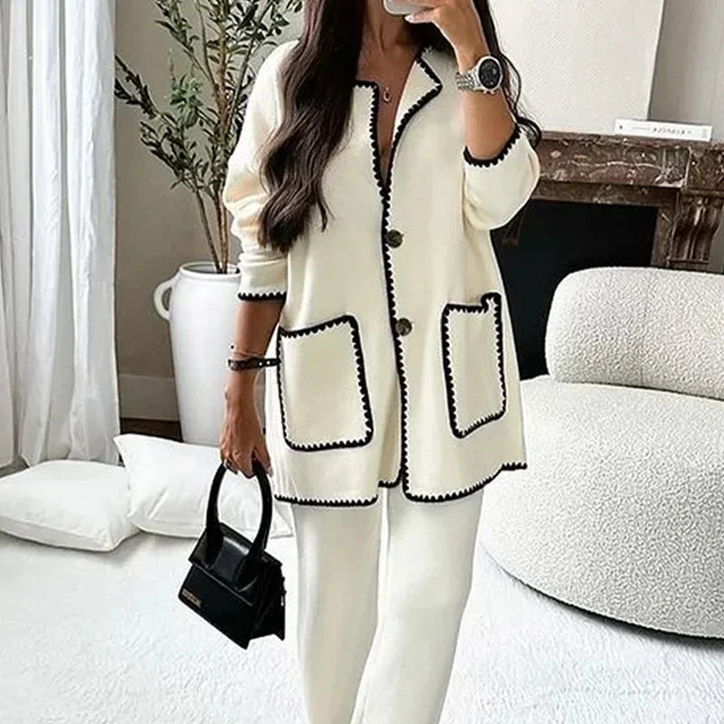 Brooklyn | Elegant contrast afgewerkt vest en broek Set
