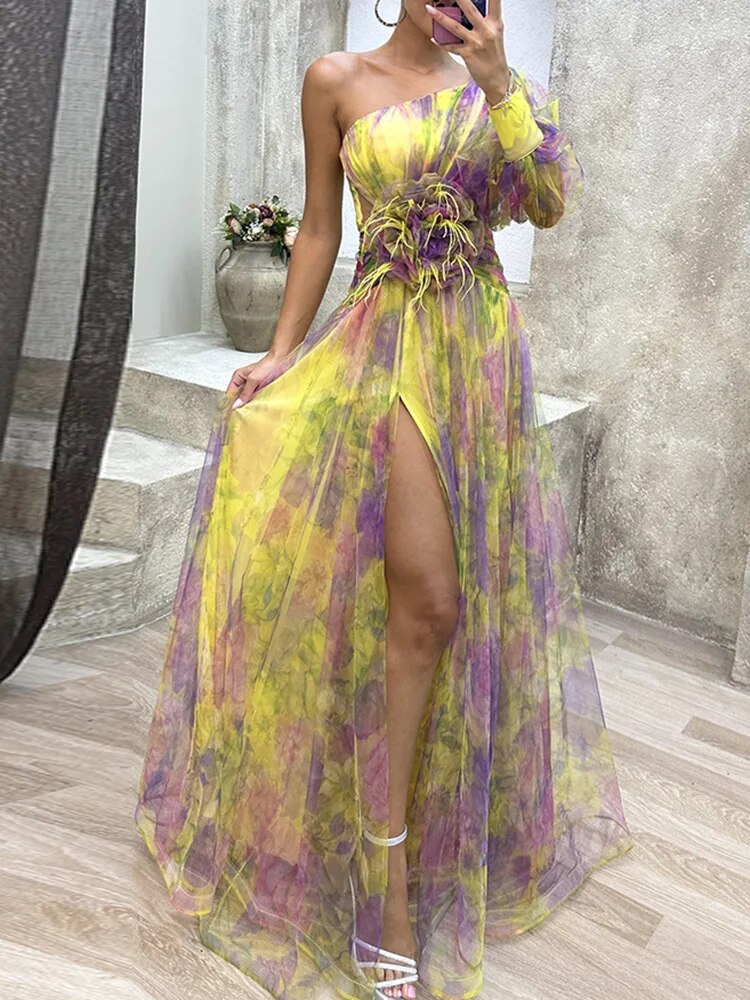 Asymmetrische Maxi Jurk met Bloemenprint
