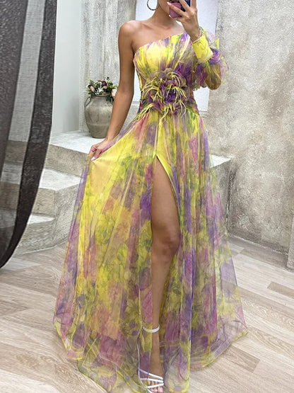 Asymmetrische Maxi Jurk met Bloemenprint