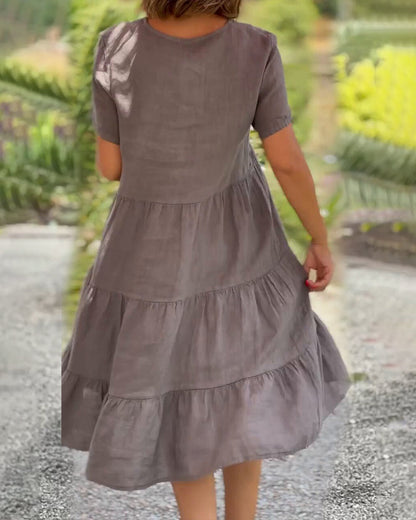 Elegante Katoenen Linnen met V-hals Jurk