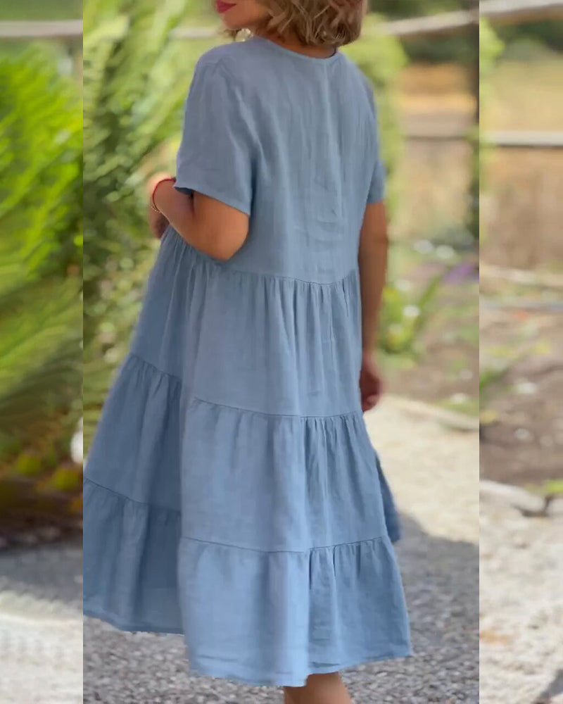 Elegante Katoenen Linnen met V-hals Jurk