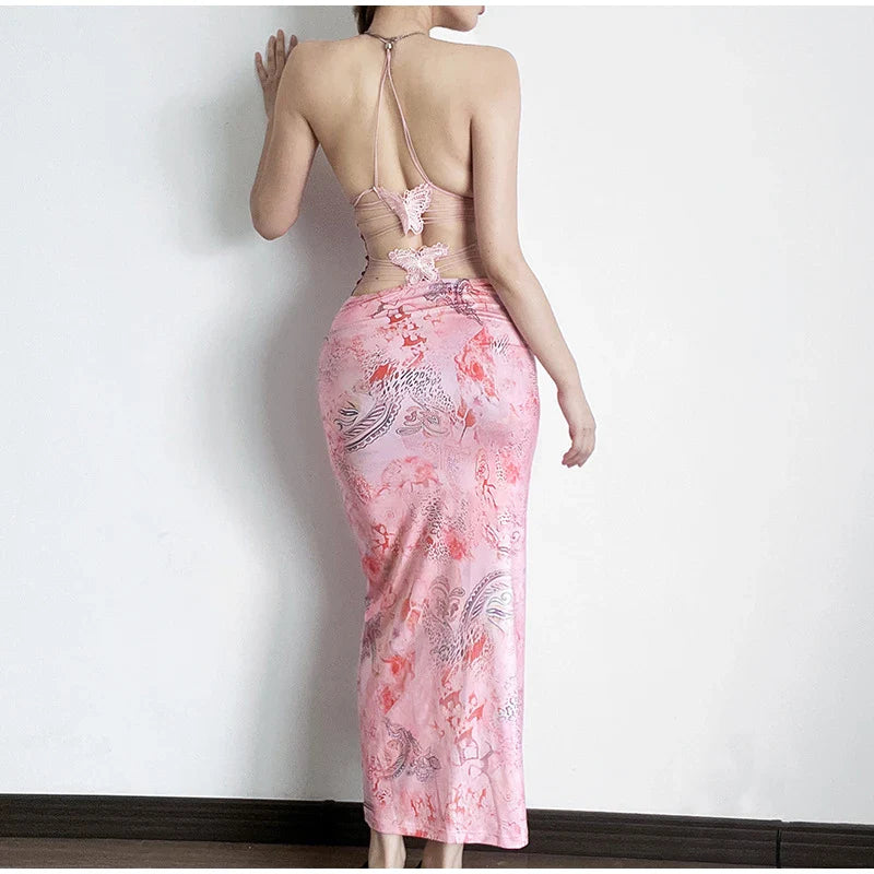 Vlinder Halter Rugloze Slimme Print Jurk