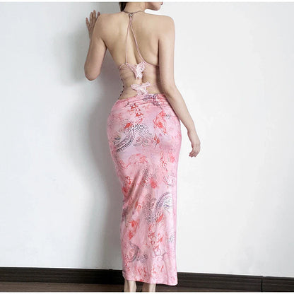 Vlinder Halter Rugloze Slimme Print Jurk