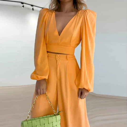 Pepita | Elegante V-hals Set met lange mouwen