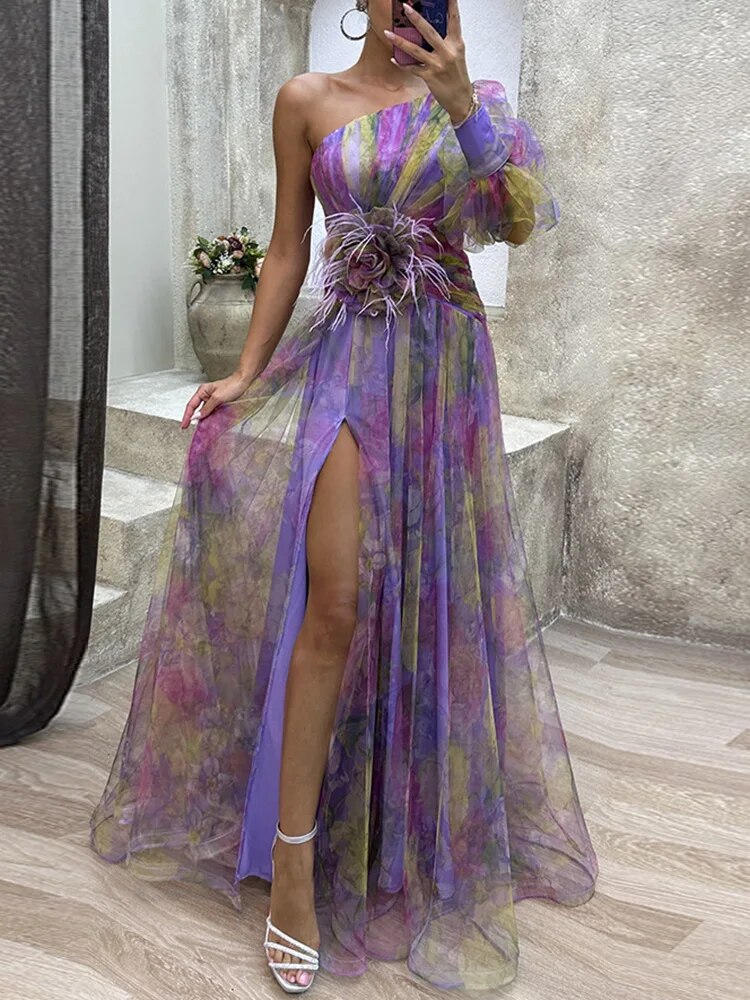 Asymmetrische Maxi Jurk met Bloemenprint