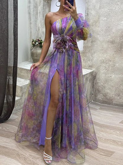 Asymmetrische Maxi Jurk met Bloemenprint
