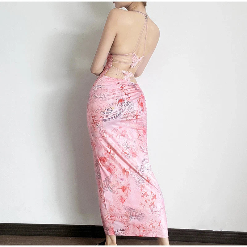Vlinder Halter Rugloze Slimme Print Jurk