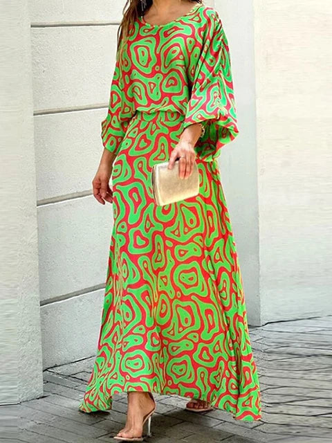 Tess™ - Bloemen en Geometrische Print Maxi Jurk