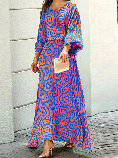 Tess™ - Bloemen en Geometrische Print Maxi Jurk