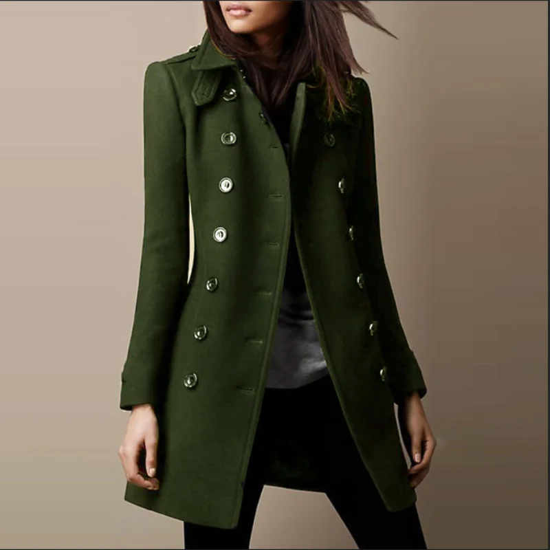 Isabella | Elegante winterjas van wol met dubbele rij knopen voor dames