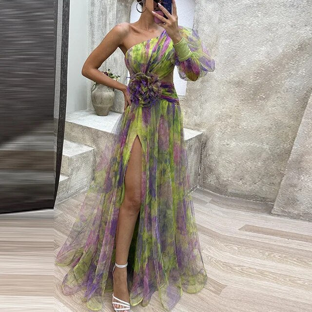 Asymmetrische Maxi Jurk met Bloemenprint