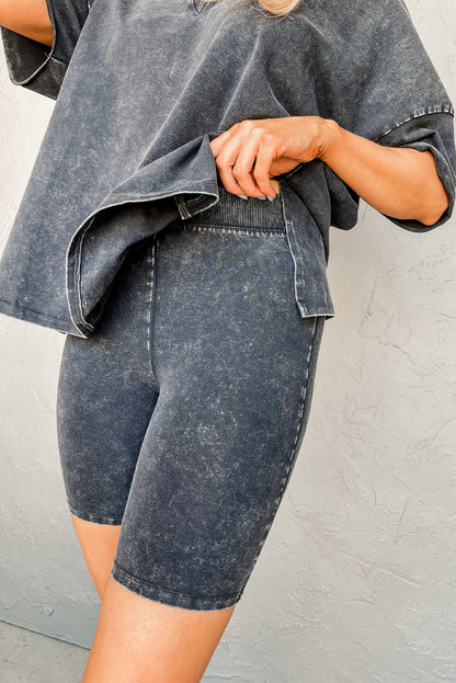 Asma | Zwart mineraal gewassen oversized T-shirt en shortset