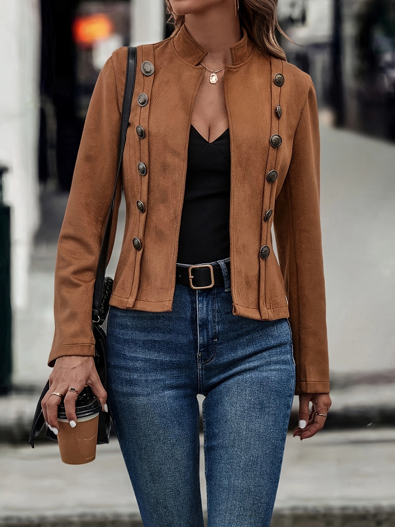Velora™ | Elegante Vintage Damesjas met Dubbele Rijtjes Knoopsluiting, Perfect voor Herfst en Lente