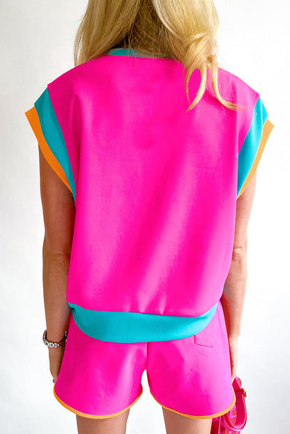 Reiko | Top met contrasterende afwerking en korte broek set
